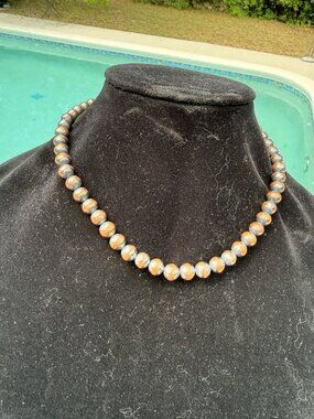 NWOT Artisan Copper Beaded Necklace Adjustable Chain 20 In 8mm Beads Southwest